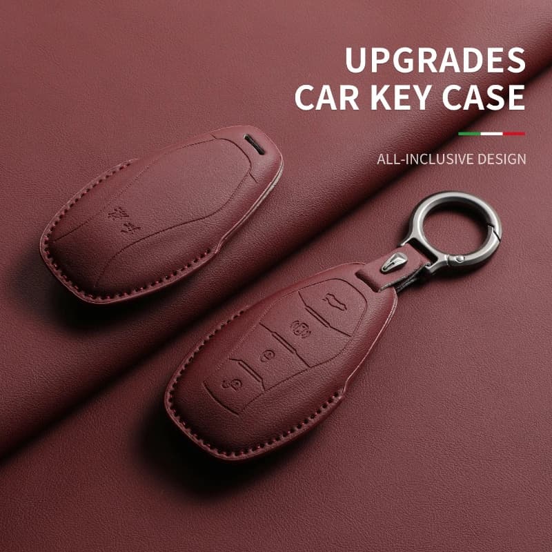 Custodia Protettiva per Chiave Auto Hongqi H5 PHEV 2025 2026, Guscio Telecomando in Pelle Colore Originale con Fibbia, Borsa Portachiavi per Veicoli Elettrici