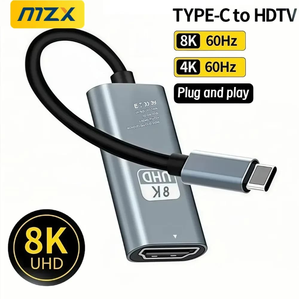 MZX 15cm 5.9" USB C to HDMI-compatible Cable Converter 8K/4K 60Hz/30Hz Adapter HDTV Type Video for Macbook iPad Samsung Laptop