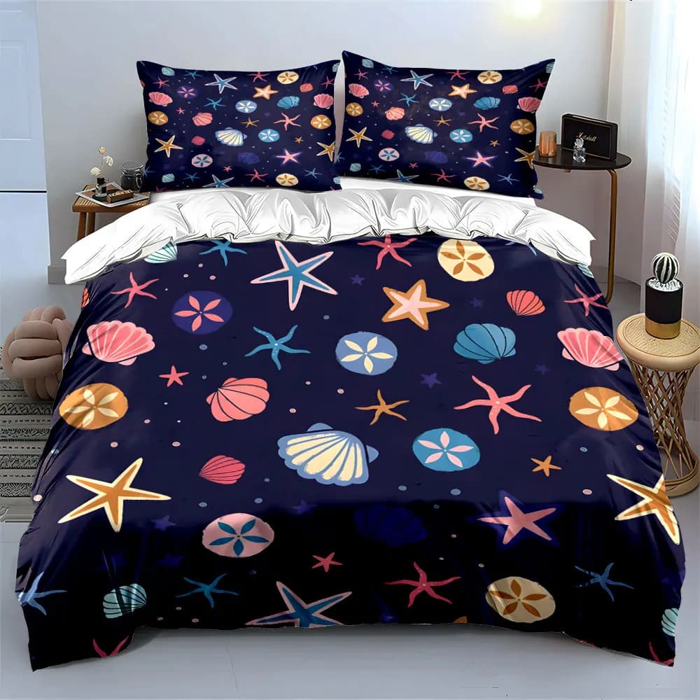 Set di decorazioni con motivi a tema marino, set di biancheria da letto morbido e delicato sulla pelle, include 1 copripiumino e 2 federe, idea regalo