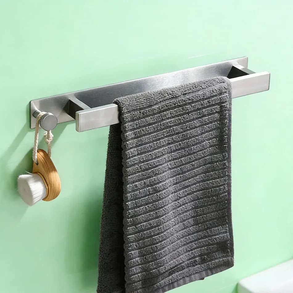 Portasciugamani Spazzolato con Gancio Adesivo Nero da Parete in Acciaio Inossidabile, Porta Asciugamani da Bagno, Scaffale Portaoggetti 40CM