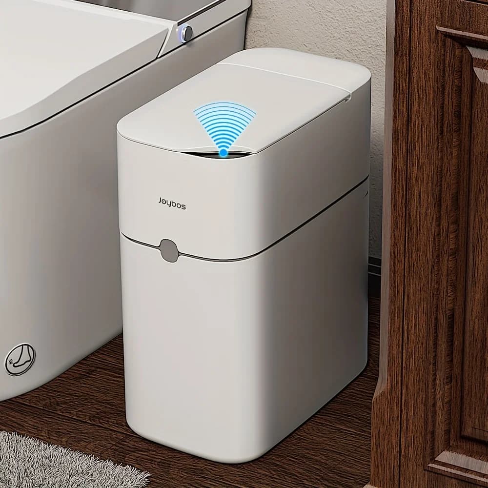 usAutomatic Motion Sensor Bathroom Trash Can with Lid, 3.72 Gallon Touchless Trash Bin, Smart Plastic Slim Garbage Can Small White Wastebasket for Toilet, Office, Rv, Bedroom, Living Roomd