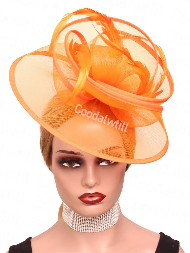 Charmer for napkin in orange mesh Wedding hat for woman Running head in church Royal Ascot Changing hat for woman Cocktail