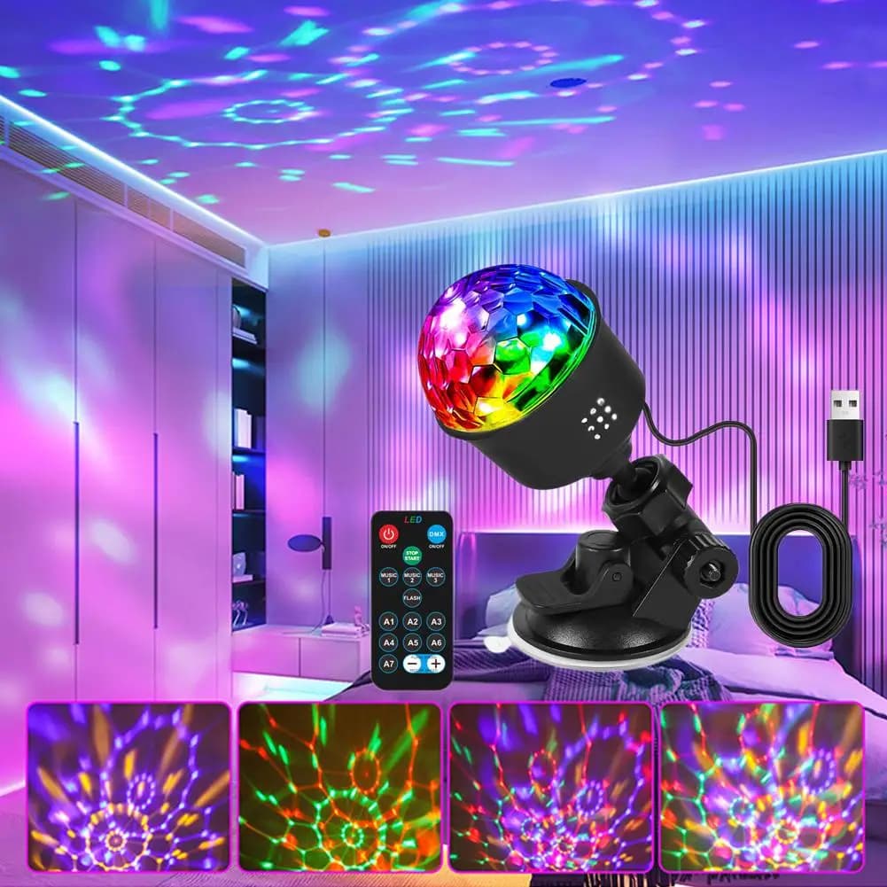 Mini LED Stage Disco Light Proiettore alimentato tramite USB Luce notturna RGB Ruota automatica per la lampada KTV per auto Decorazione della festa di Natale