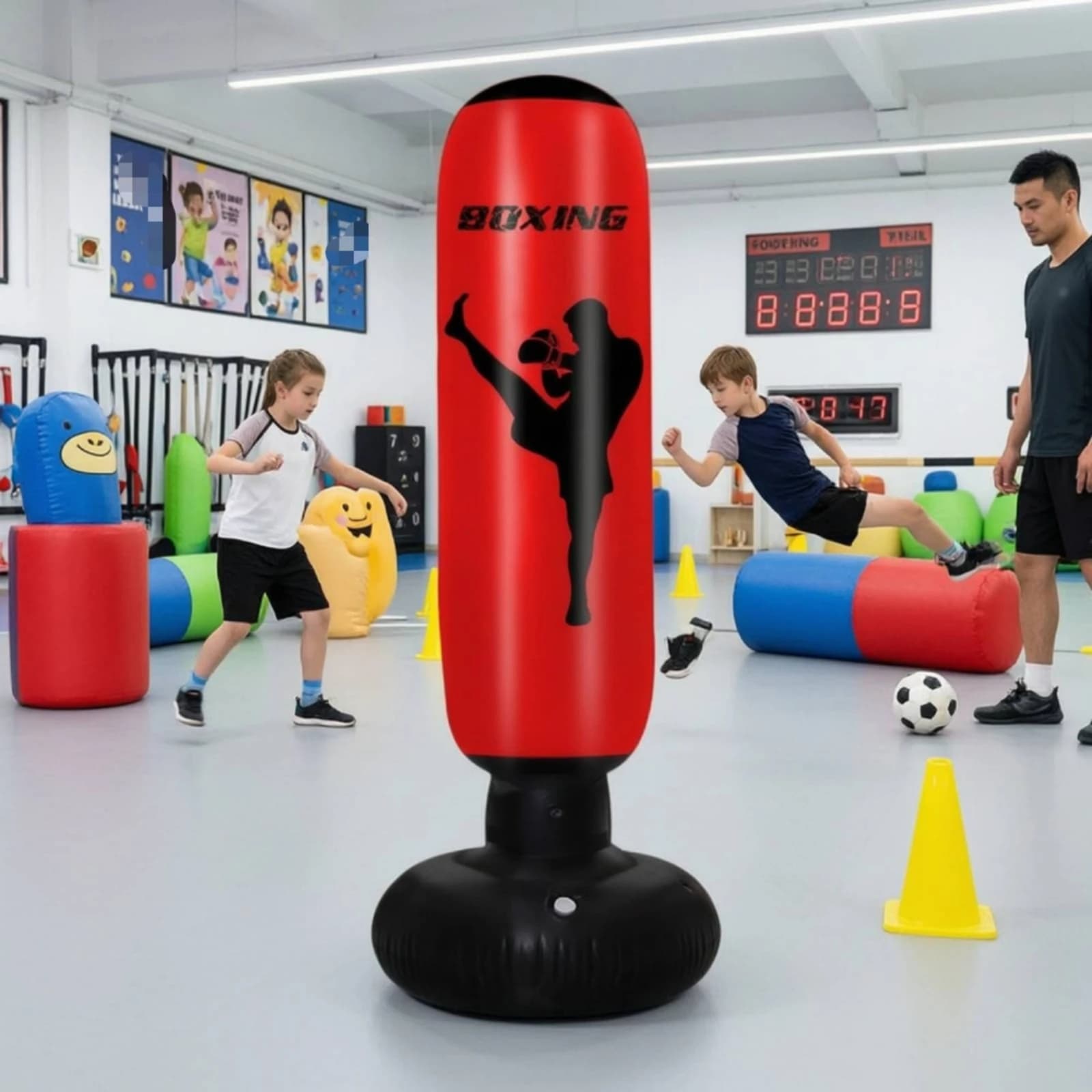 Inflatable Punching Pillar Rebound Inflatable Striking Target Boxing Bag with Stand Portable Stable for Beginners, Home Gym