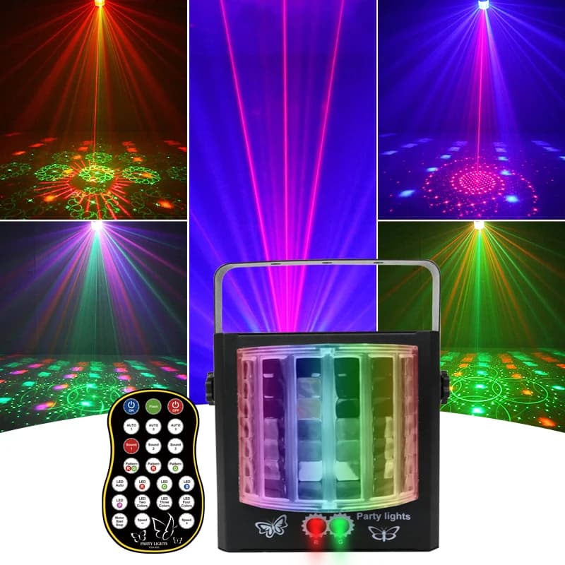 HCWE NEW MINI butterfly LED Stage Lights illuminazione per feste in discoteca proiettore Laser lampada Sound Activity Led Light per la decorazione Club