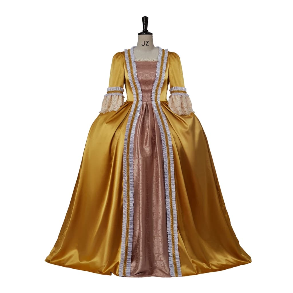 Queen Charlotte Cosplay Costume Women's Gold Rococo Court Gown Baroque Marie Antoinette Dress Regency Era Dress