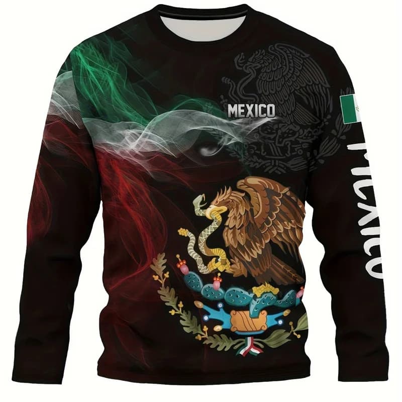 Aztec modello messicano stampa magliette grafiche da uomo girocollo a maniche lunghe Tee uomo donna Fashio primavera Unisex top vestiti
