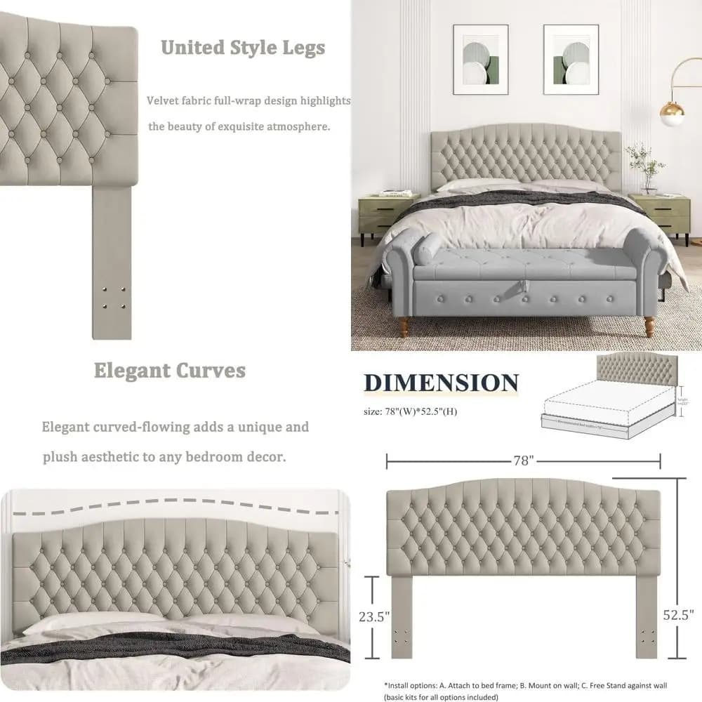 Solo letto King size, letto imbottito o letto regolabile in velluto, letto Cal King size montato a parete con gambe in legno massello, T