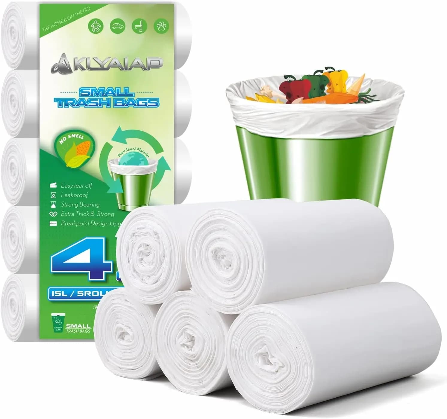 220 Sacchi per Spazzatura da 4 Galloni, Resistenti a Strappi e Perdite, Biodegradabili, Sacchetti Piccoli per Pattumiera per Casa e Cucina, Bianchi