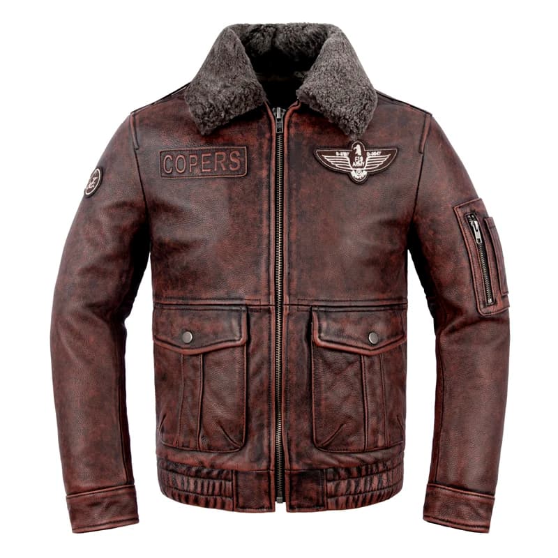 Giacca Invernale Calda in Vera Pelle, Stile Aviatore, da Uomo, Marrone Vintage, con Collo Rimovibile, Maniche Lunghe, Chiusura a Zip