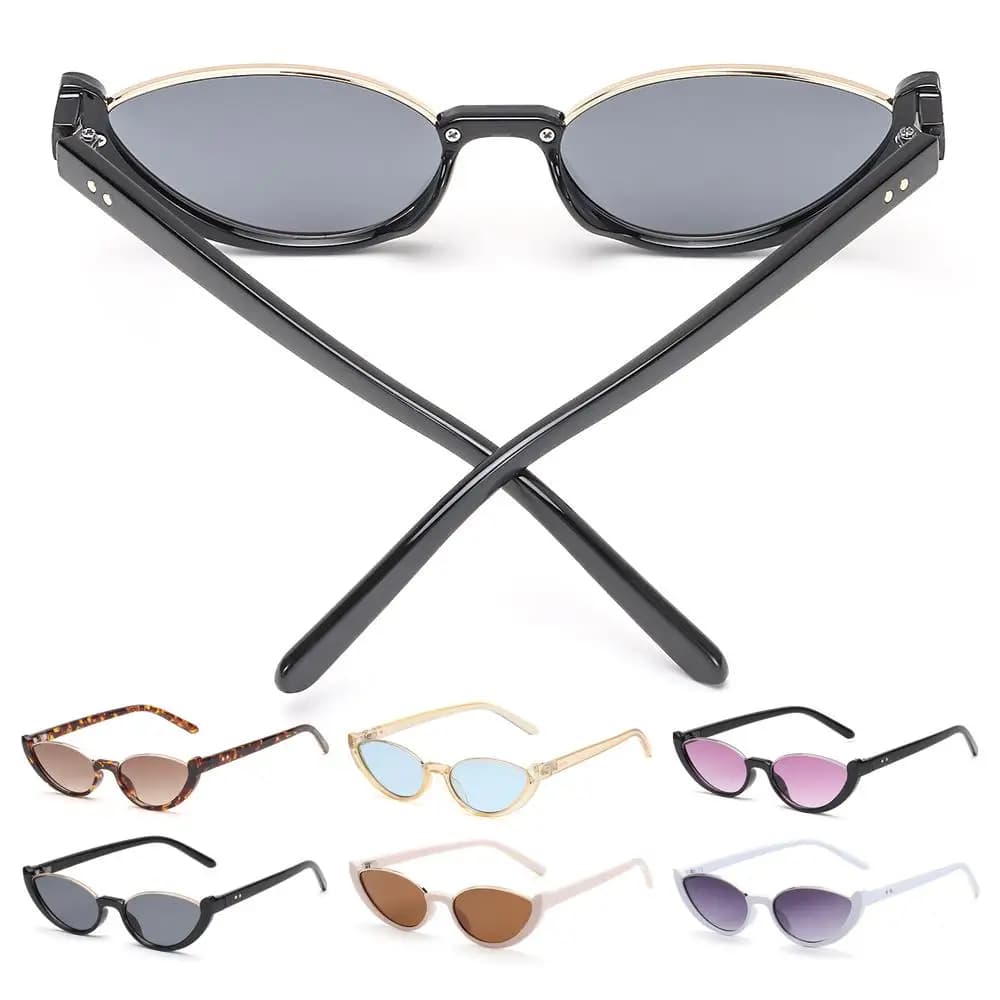 Small Vintage Sunglasses, Semi-Rimless, Cat Eye Style