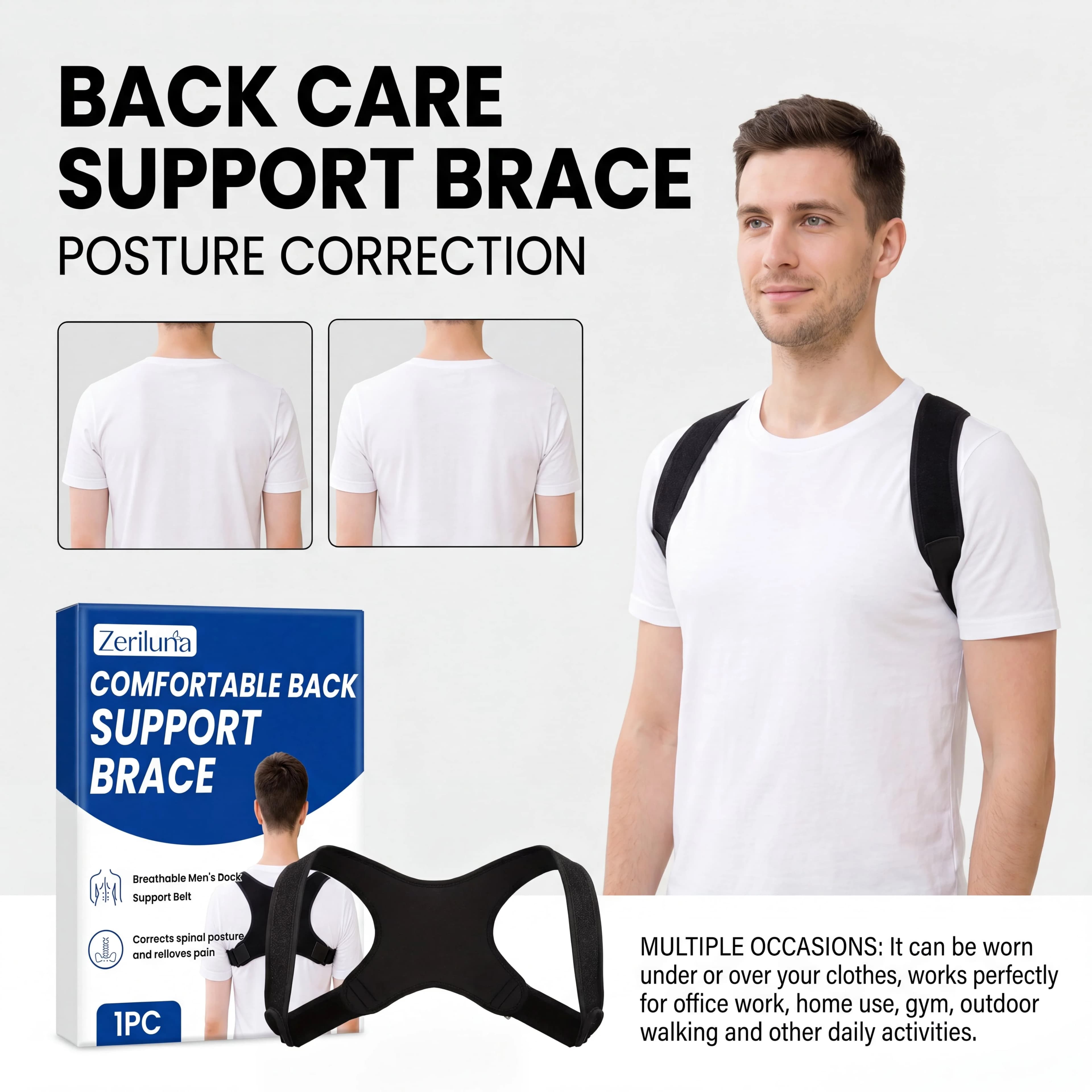 Standing And Sitting Posture Support Belt Sturdy Posture Corrector Back Belt Breathable Back Support Brace Prevention Humpback