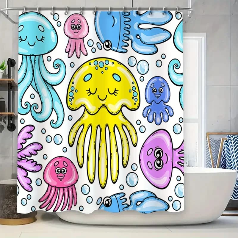 Tenda da doccia da bagno creativa con meduse di polpo per decorazioni da bagno per bambini, tessuto impermeabile, stampa impermeabile