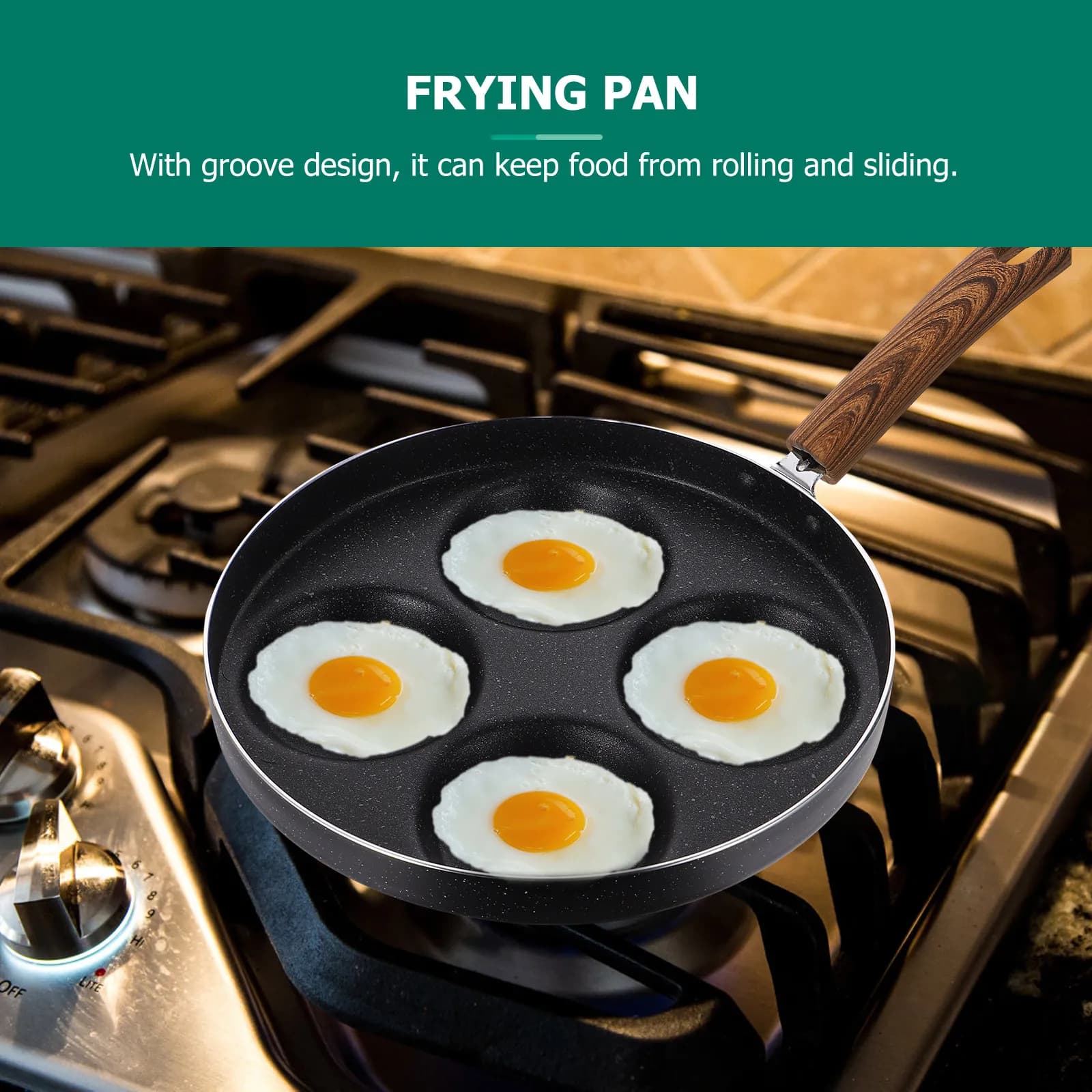 1Pcs Non-Stick Egg Frying Pan 3-Compartment Divided Skillet Heat Resistant Non-Slip Handle Breakfast Kitchen Cooking Tool