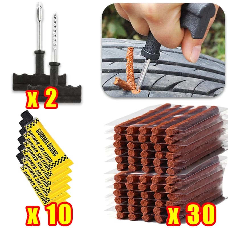 Kit di strumenti per la riparazione di pneumatici per auto con strisce di gomma Set di tappi per foratura di pneumatici tubeless Riparazione di pneumatici sottovuoto per camion moto 2030