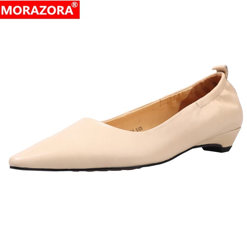 MORAZORA 2026 Nuove Scarpe in Vera Pelle da Donna con Tacco Basso e Punta Affusolata, Eleganti Scarpe da Ufficio alla Moda