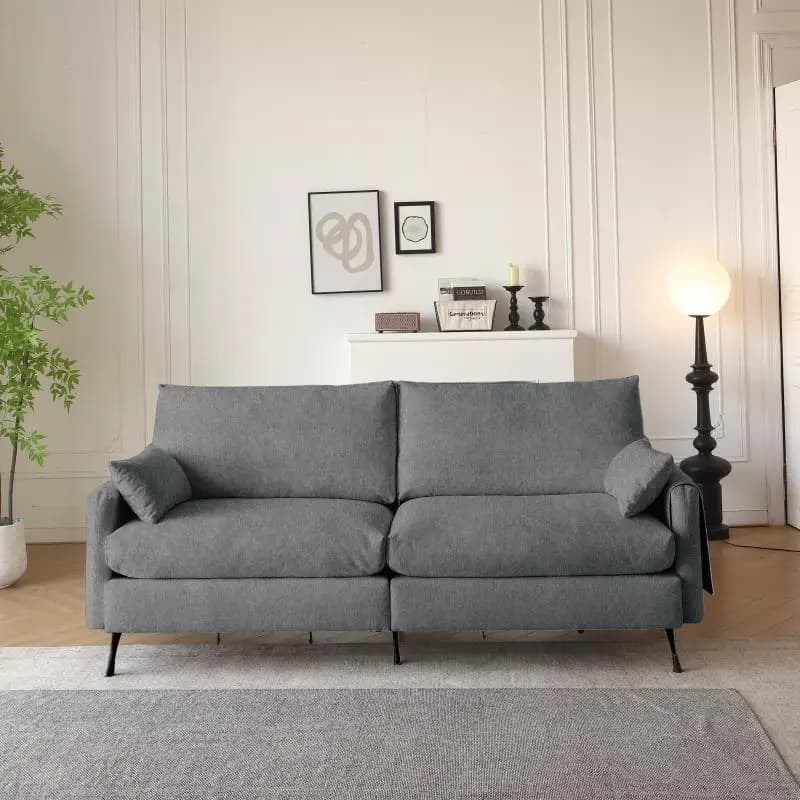 3-seater deep Cloud sofa with 2 arm cushions and 2 launch cushions, Love seat for living room, bedroom, office, apartment, gray