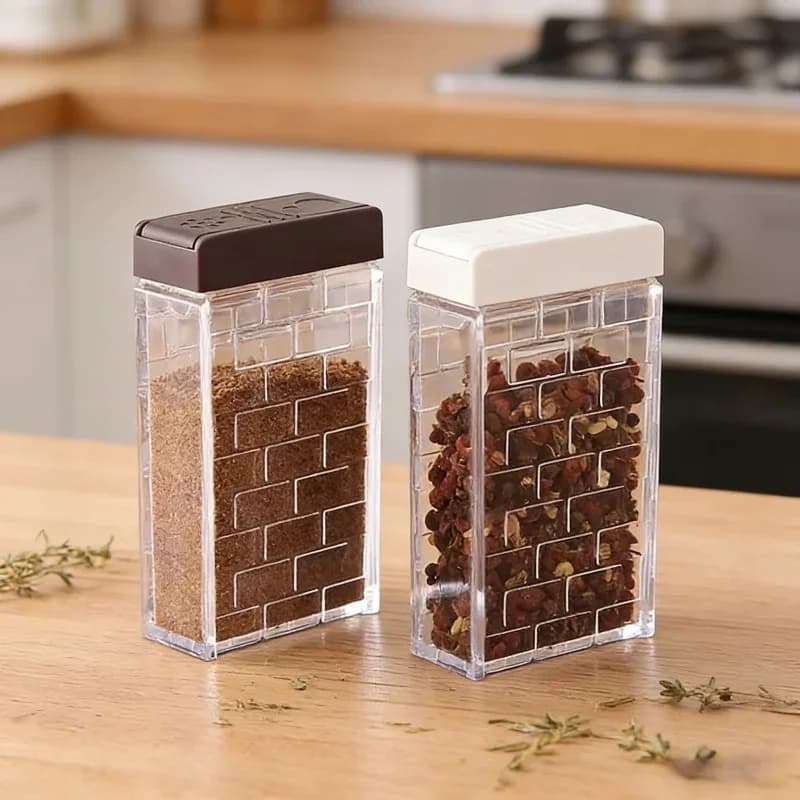 Set di 7 Barattoli Trasparenti per Spezie, Contenitori per Condimenti da Cucina, Sale, Pepe, Spezie, Organizzatore per Casa