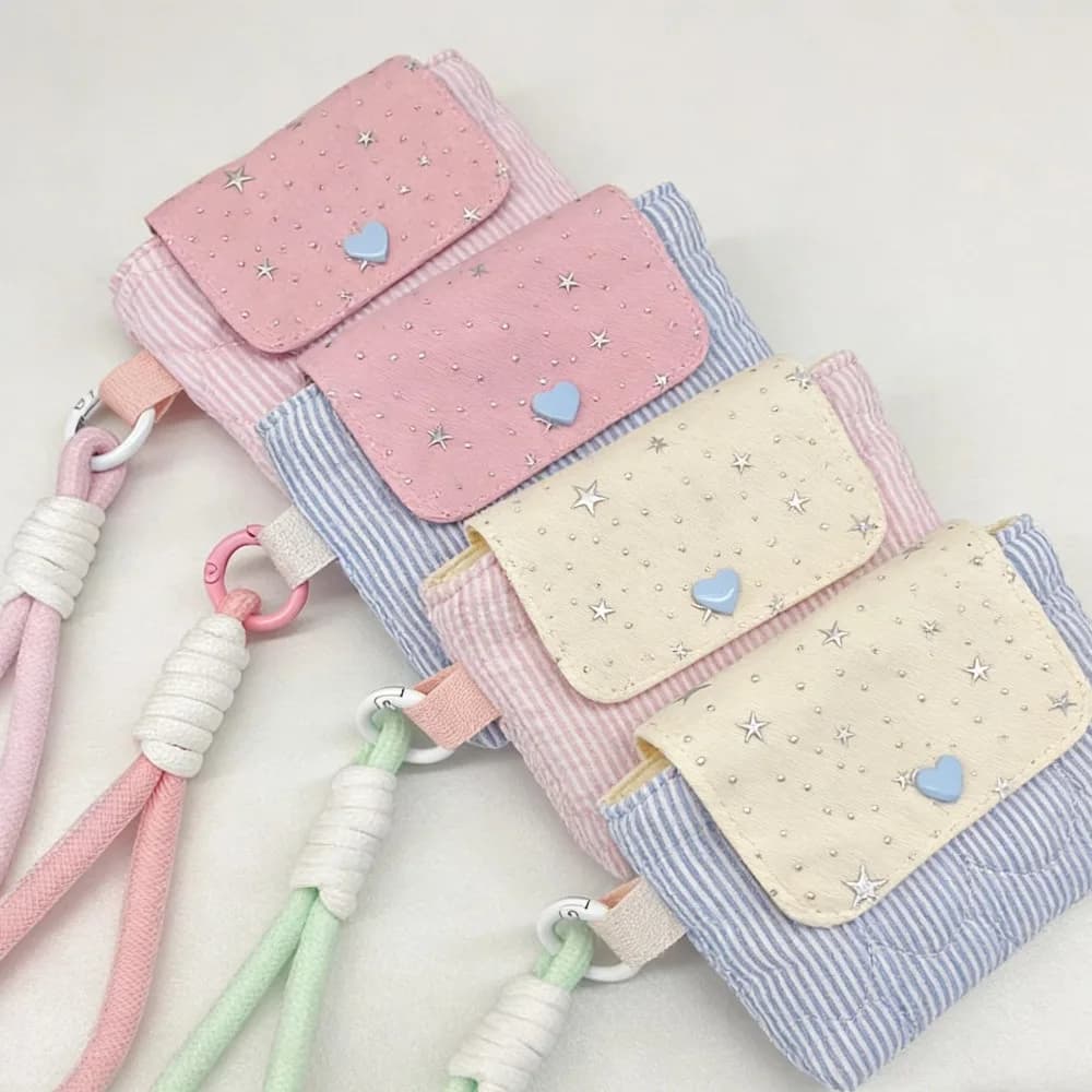 Kawaii Striped Mini Bag for Girls ,Multi-function Wristlet Coin Purse,Menstrual Pad/ Card/Earphone Storage Bag Portable Pouch