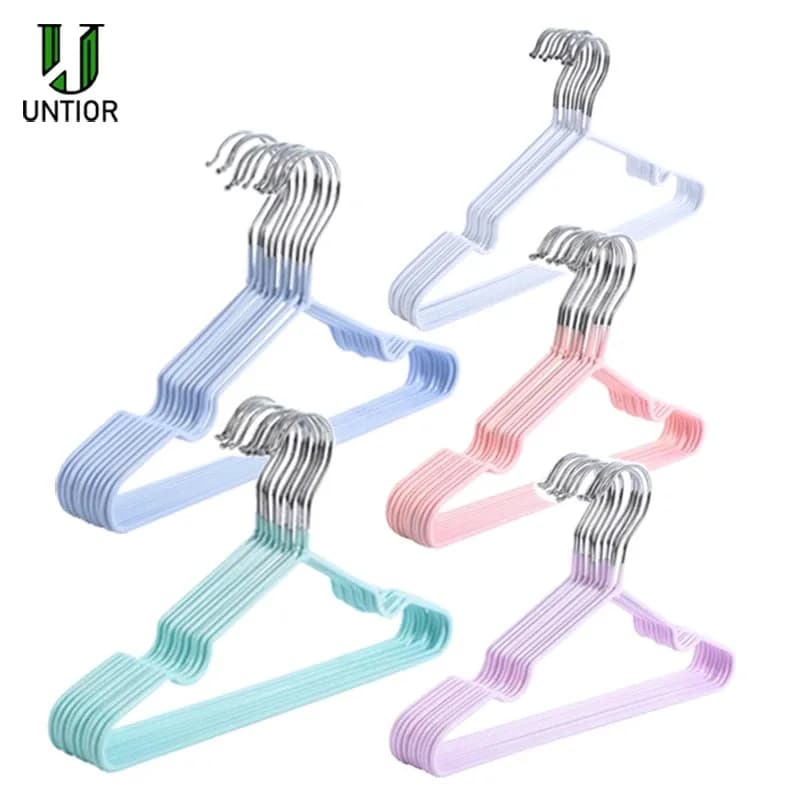 Pack of 10 Hangers for Kids Anti-slip Rubber Coating Clothes Hanger for Kids Metal Newborn Hanger for Organizing Baby Coat Panties