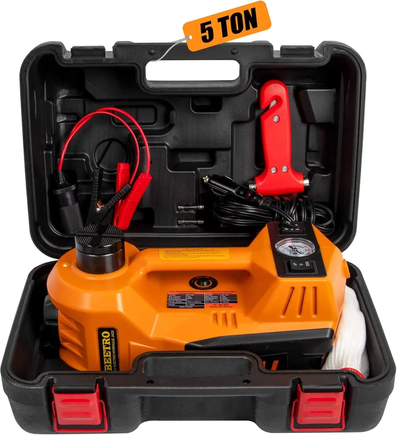 Kit Martinetto Idraulico Elettrico 12V da 5 Tonnellate con Pompa Gonfiabile per Cambio Pneumatici di Berlina e MPV, Intervallo di Sollevamento 6-17.7''