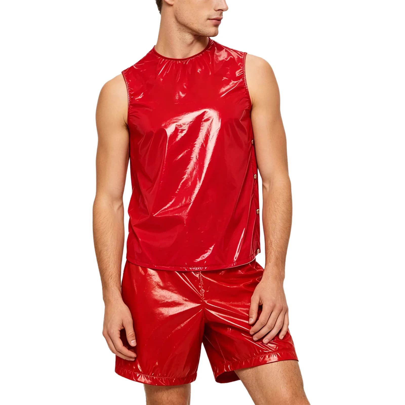 Completo da Allenamento Impermeabile da Uomo: Canotta Senza Maniche e Pantaloncini Boxer con Bottoni Laterali, Ideale per Anziani e Assistenza Domiciliare