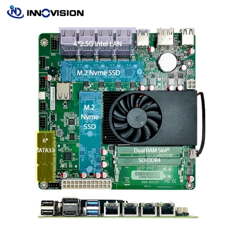 Nuovo processore N5105 4x2.5G Gigabit Ethernet Schede Intel i225 2 slot SSD NVME M.2 6 porte SATA adatte per archiviazione NAS
