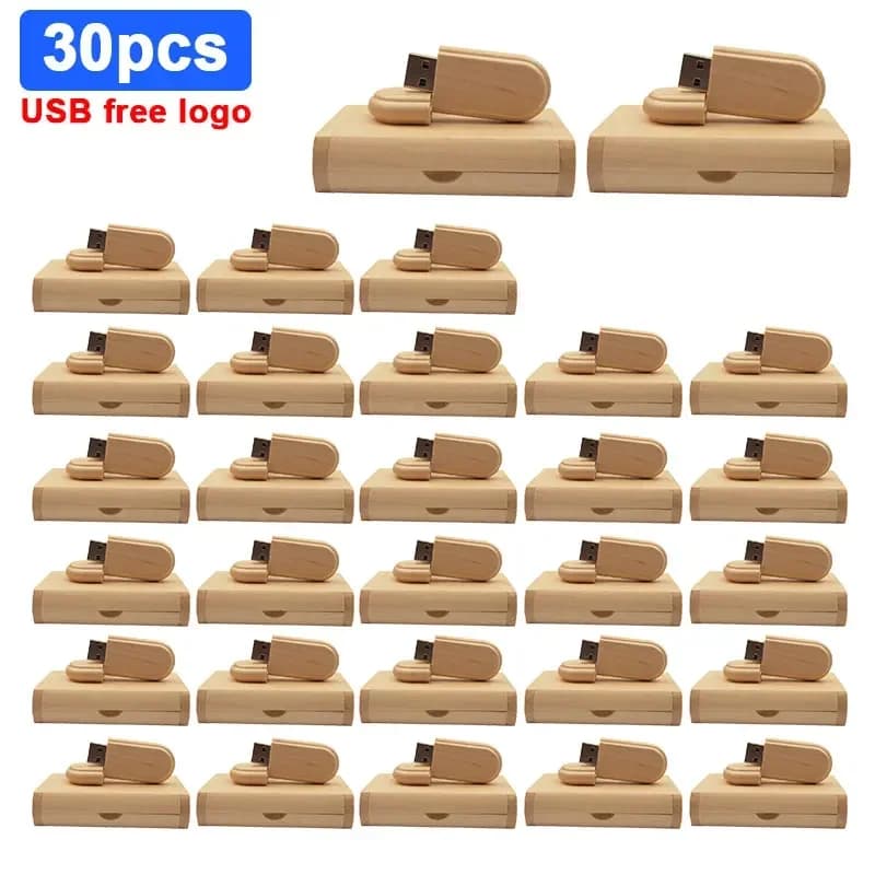 30 pz/lotto chiavetta USB LOGO penna in legno personalizzata con scatola 64 GB 32 GB 16 GB 4 GB U disco scheda di memoria pendrive regalo personale