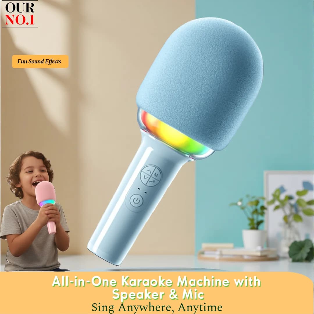 Microfono karaoke wireless con altoparlante, BT 5.3 senza ritardo, altoparlante da 52 mm senza ululazione, microfono portatile per cantare con luci