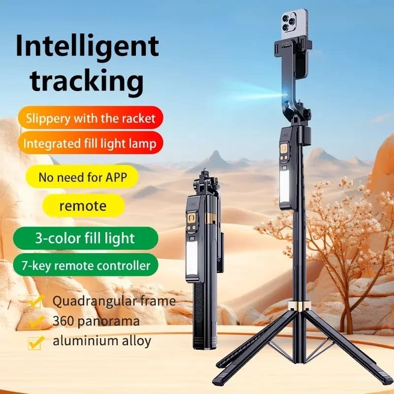 LISCN 1.8m 360 Gimbal Selfie Stick AI Intelligente Auto Face Tracking Treppiede Stabilizzatore Treppiede per telefono con luce di riempimento a LED