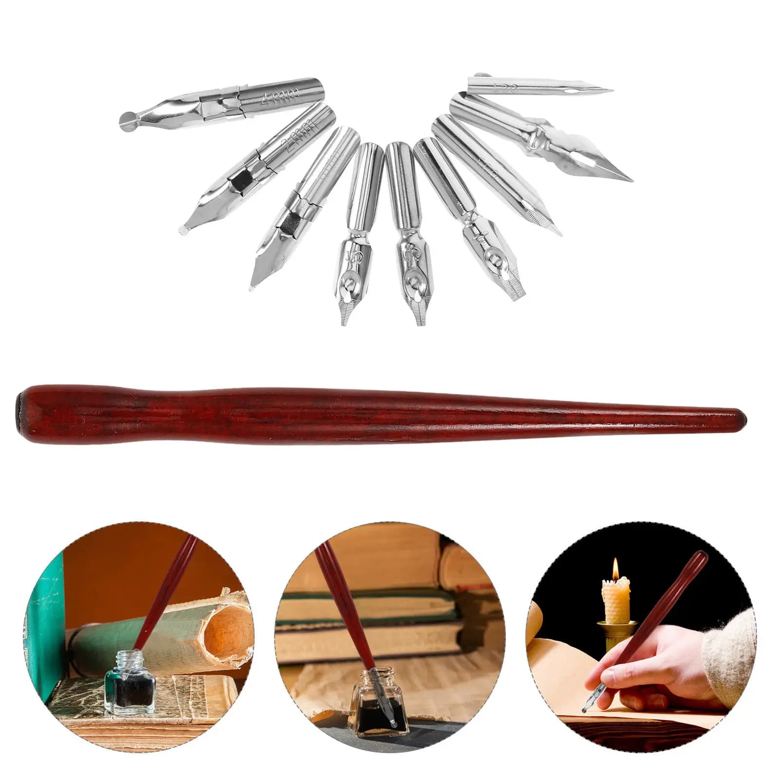 1Set Dip Pen Nibs Set Bent Tip Precision Calligraphy Pen Rod Comfortable Grip Drawing Writing Signature Novelty Dipping Ink