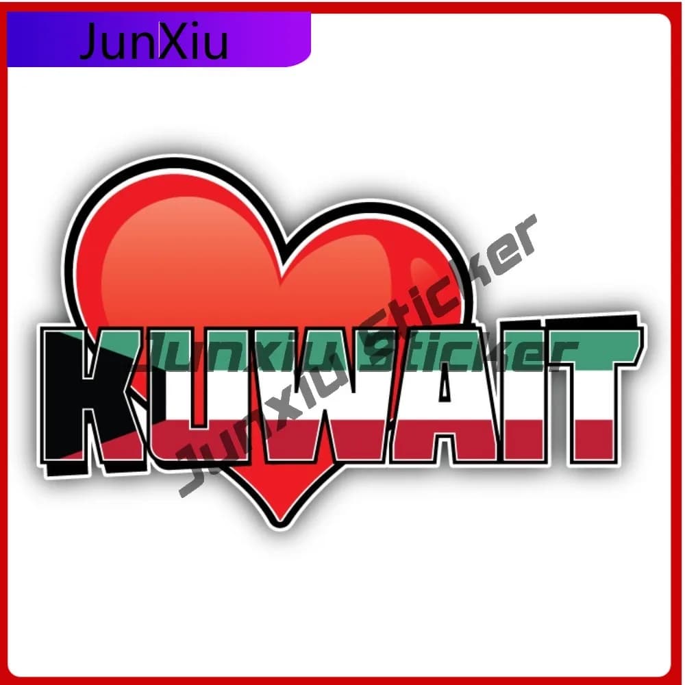 Adesivo per auto classico in vinile premium con cuore artistico del Kuwait, accattivante, impermeabile, per laptop, finestrino, paraurti, esterno auto, idea regalo