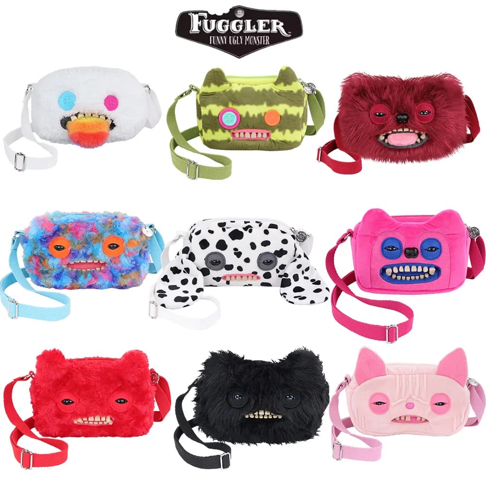 Borsa a tracolla in peluche Fugglers originale, piccola borsa portaoggetti a forma di mostro dai denti brutti, con tracolla singola per telefono e fotocamera