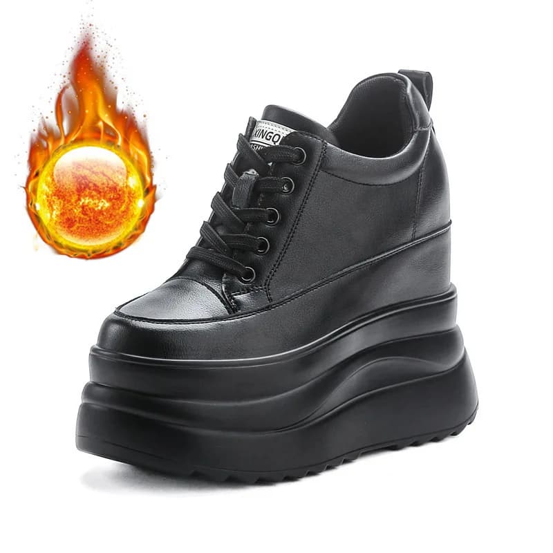 Women's 13CM Height Increasing Platform Wedge Shoes Spring Autumn Lace-Up Casual Sneakers Anti-Slip Wear Walking Shoes