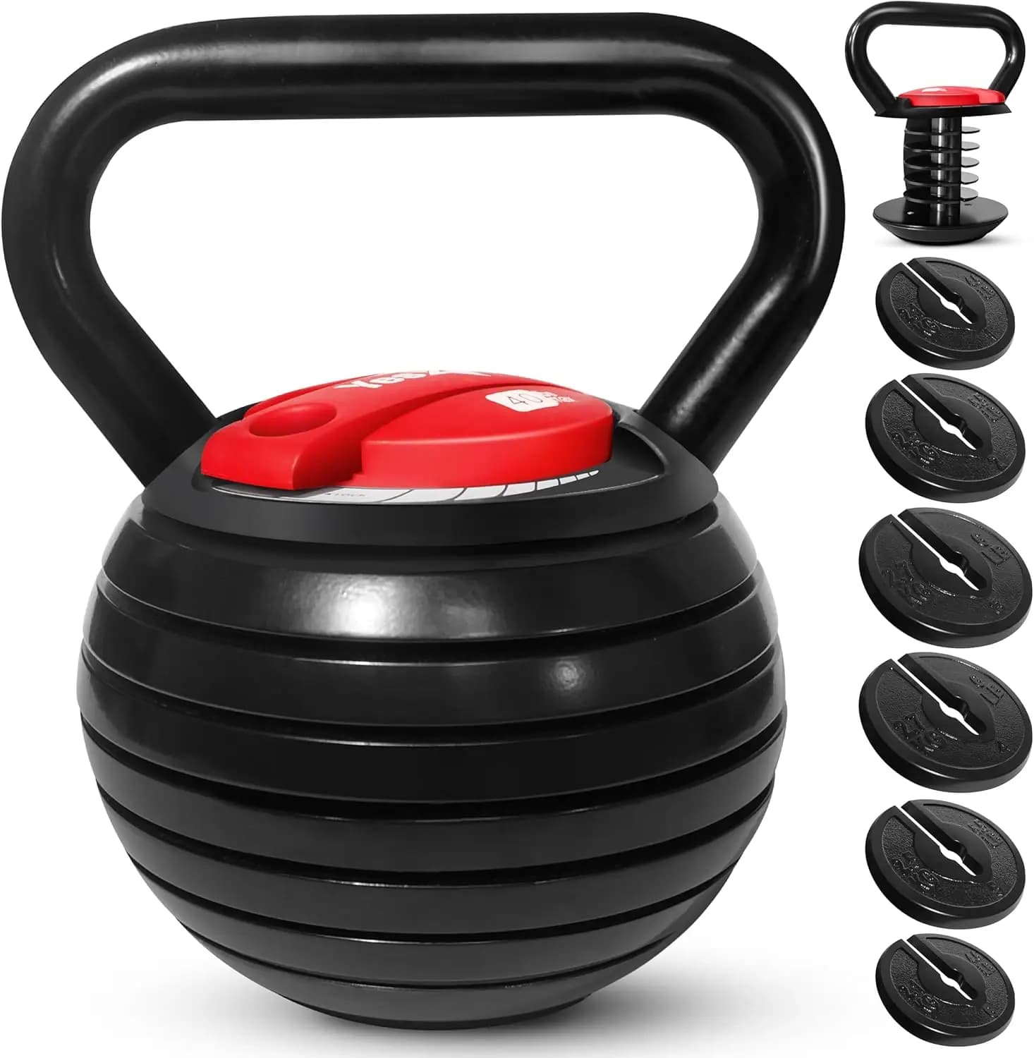 Kettlebell in Ghisa per Allenamento di Forza a Casa, Nero, Regolabile 20-40 LB con Dischi Distanziatori e Chiusura di Sicurezza