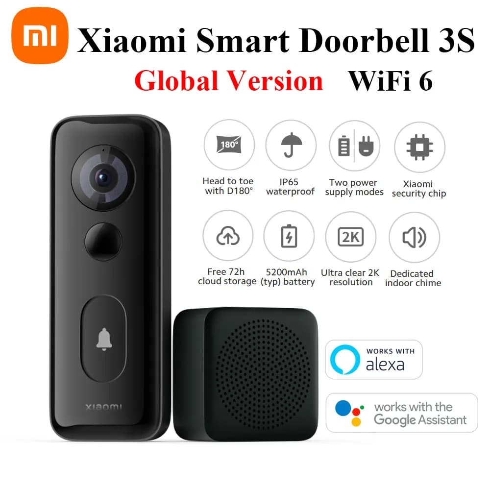 Versione globale Xiaomi Smart Campanello 3S 2K Ultra HD Visione notturna Videocitofono AI Riconoscimento umano Funziona con l'APP Mi Home