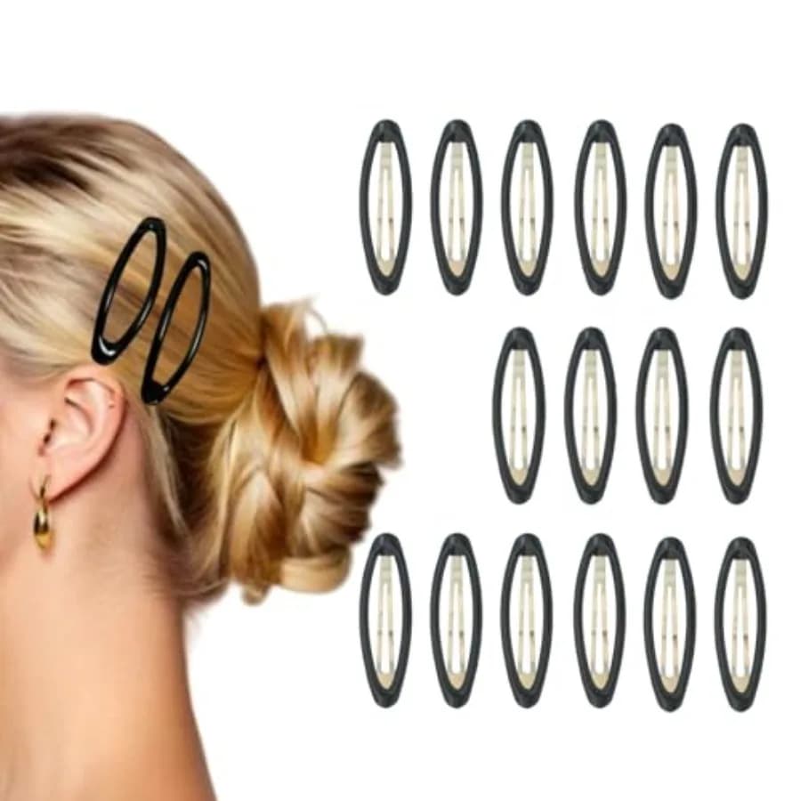 Set di 16 Fermagli per Capelli Spessi, Forma Ovale 2,8 Pollici, Neri XL, in Metallo con Chiusura a Scatto Antiscivolo, Accessori per Capelli da Donna