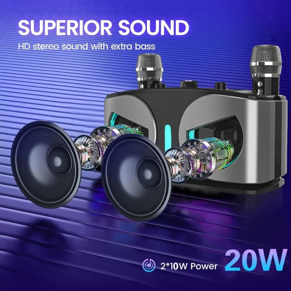 Altoparlante per canto con microfono Bluetooth per macchina per karaoke portatile calda con 2 microfoni wireless e mini macchina per karaoke leggera da campeggio