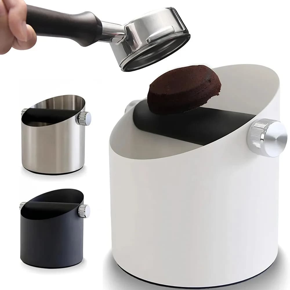 Espresso Knock Box grande capacità e Base antiscivolo Coffee Knock Box Barista Tools accessori per macchine per caffè Espresso argento bianco nero