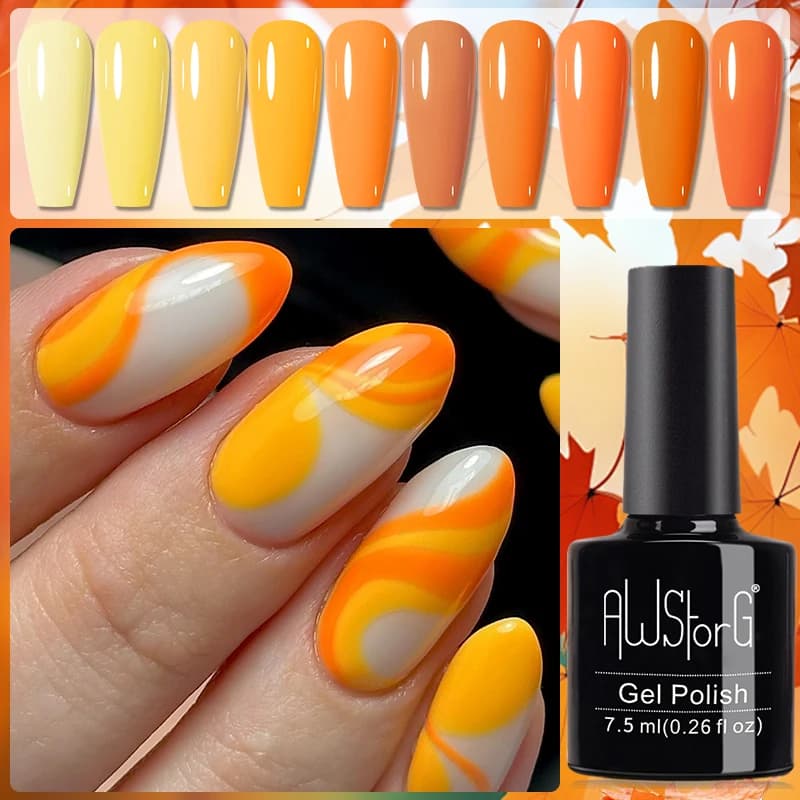 AWStorG Smalto Gel per Unghie 7,5ml in 10 Colori, Tonalità Arancione e Giallo per Manicure, Semipermanente UV LED
