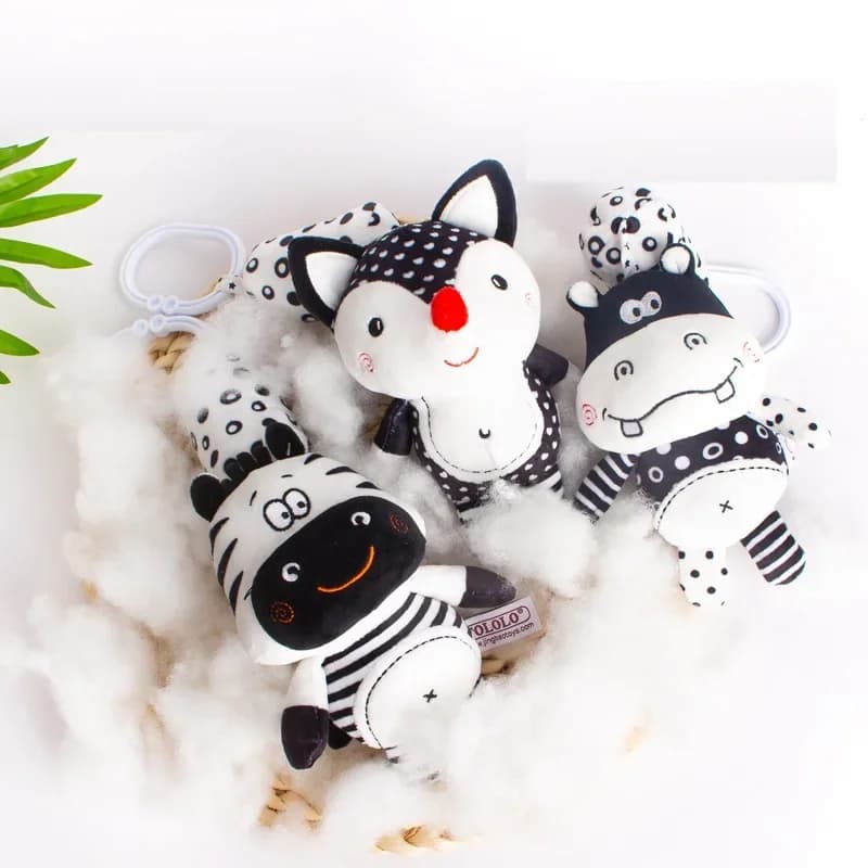 Campanello da appendere per passeggino, culla, bambola di peluche, sonaglio per neonati, giocattolo bianco e nero per l'allenamento della capacità visiva e di presa, regalo per neonati