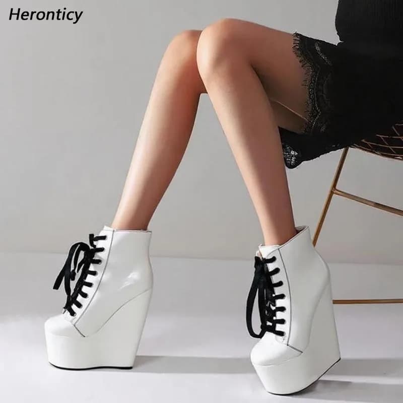 Heronticy Stivaletti invernali da donna fatti a mano con zeppa Tacchi con punta tonda Splendidi scarpe da festa rosa bianche da donna US Plus Size 5-16