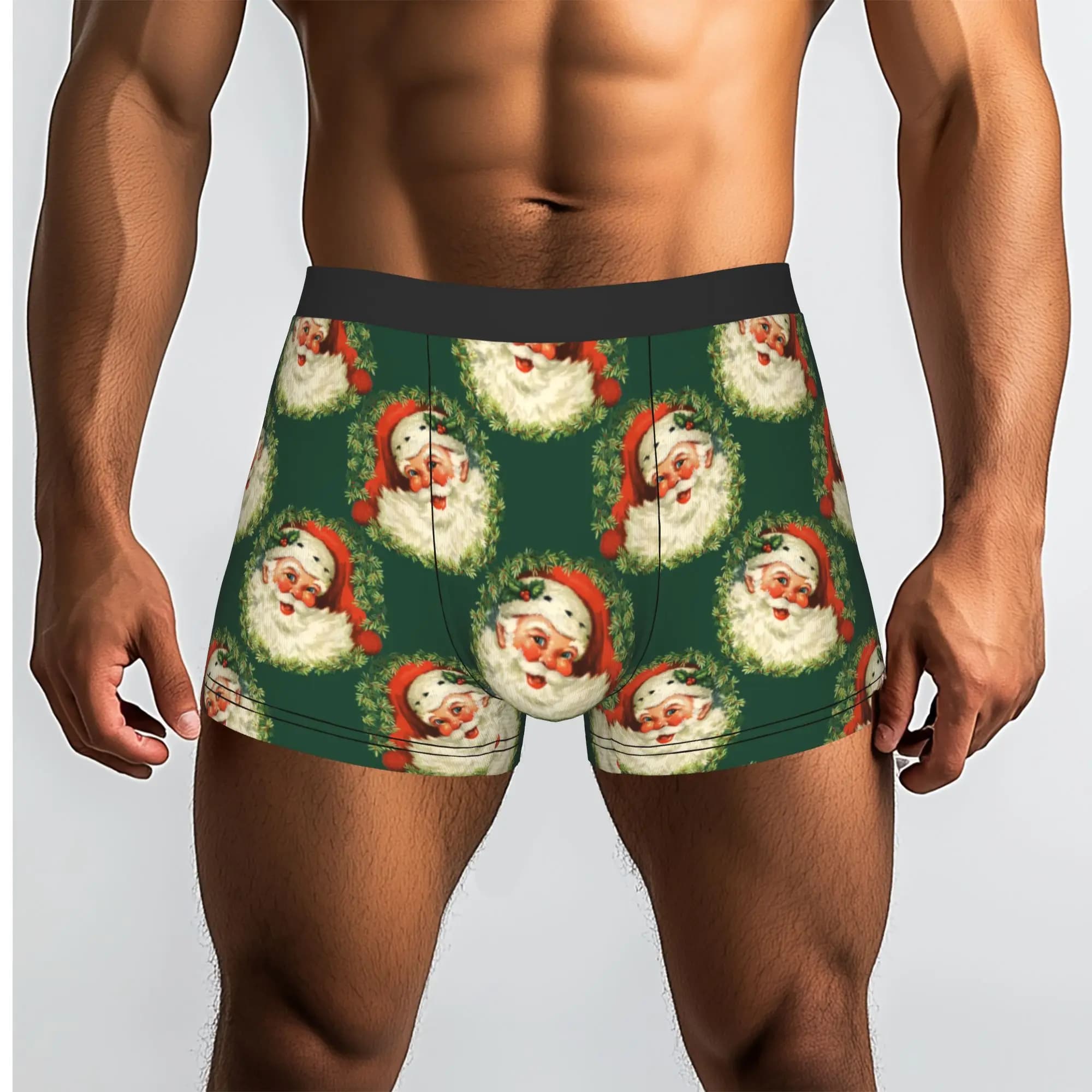 Custom Santa Claus Retro Underwear Male Printed Boxer Briefs Shorts Panties Breathable Underpants