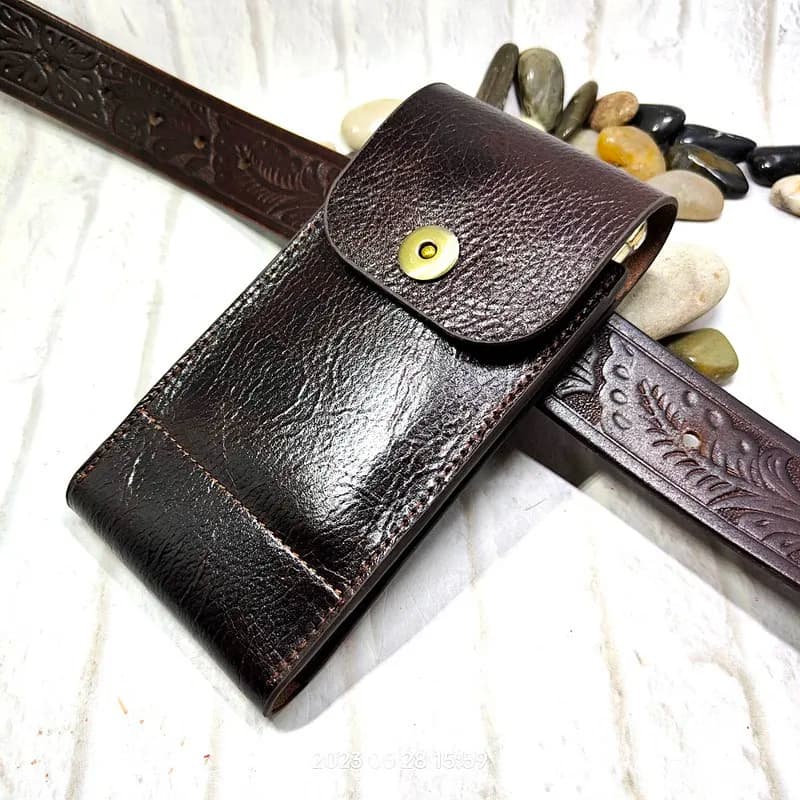 Genuine Leather Phone Sheath Cell Phone Case Universal Belt for iPhone Samsung Huawei Xiaomi 2102DK for Men