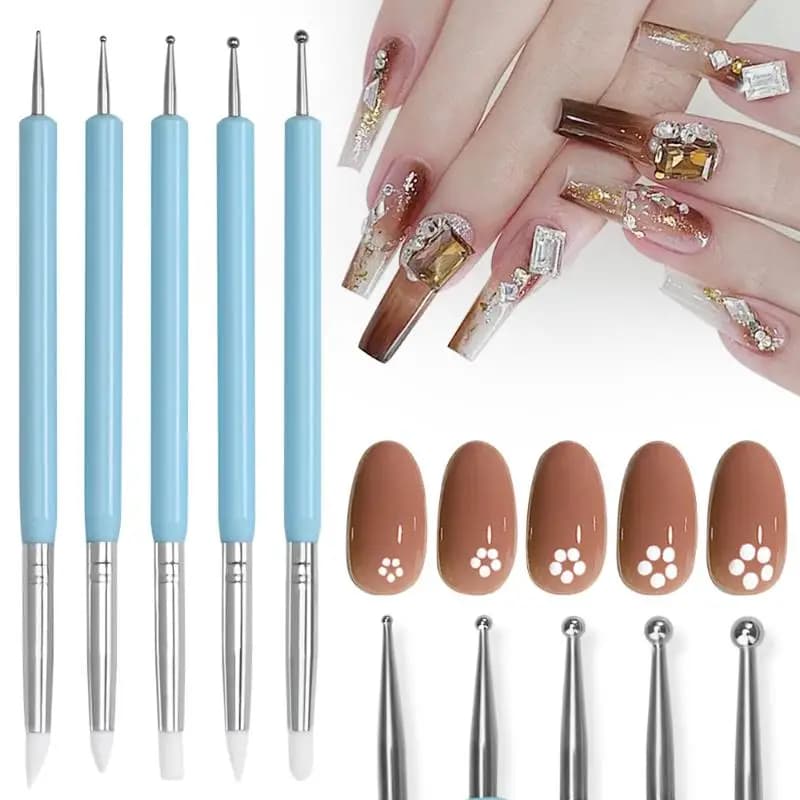 Set da 1/10/15 Pezzi di Penne in Silicone a Doppia Punta per Nail Art, Scultura 3D, Decorazione con Strass, Strumento per Punteggiatura, Pennello per Manicure
