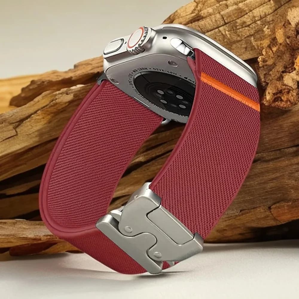 Elastic Nylon Parachute Buckle Band For Apple Watch Series 11 10 9 8 7 6 5 SE Ultra Fits 49-38mm Orange Stitch Durable Men