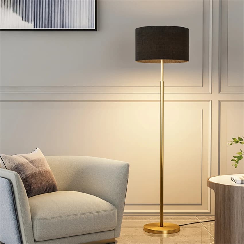 Lampade da terra in tessuto ad anello nordico con asta diritta camera da letto comodino di lusso soggiorno divano luci da pavimento per studio con illuminazione verticale a LED