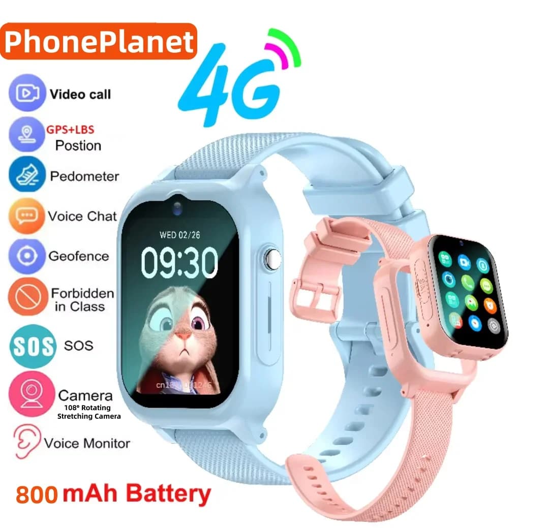 Smartwatch 4G per Bambini con GPS, SOS e Videochiamata 108 ° Orologio Telefono per Bambini con Monitor HD Rotante e Tracker