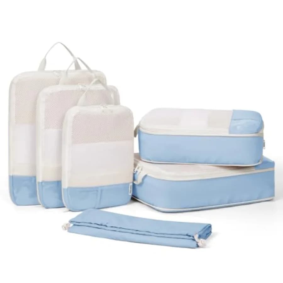 Set di 6 Cubi di Compressione per Viaggi Femminili, Organizzatori Leggeri per Valigie e Borse da Viaggio