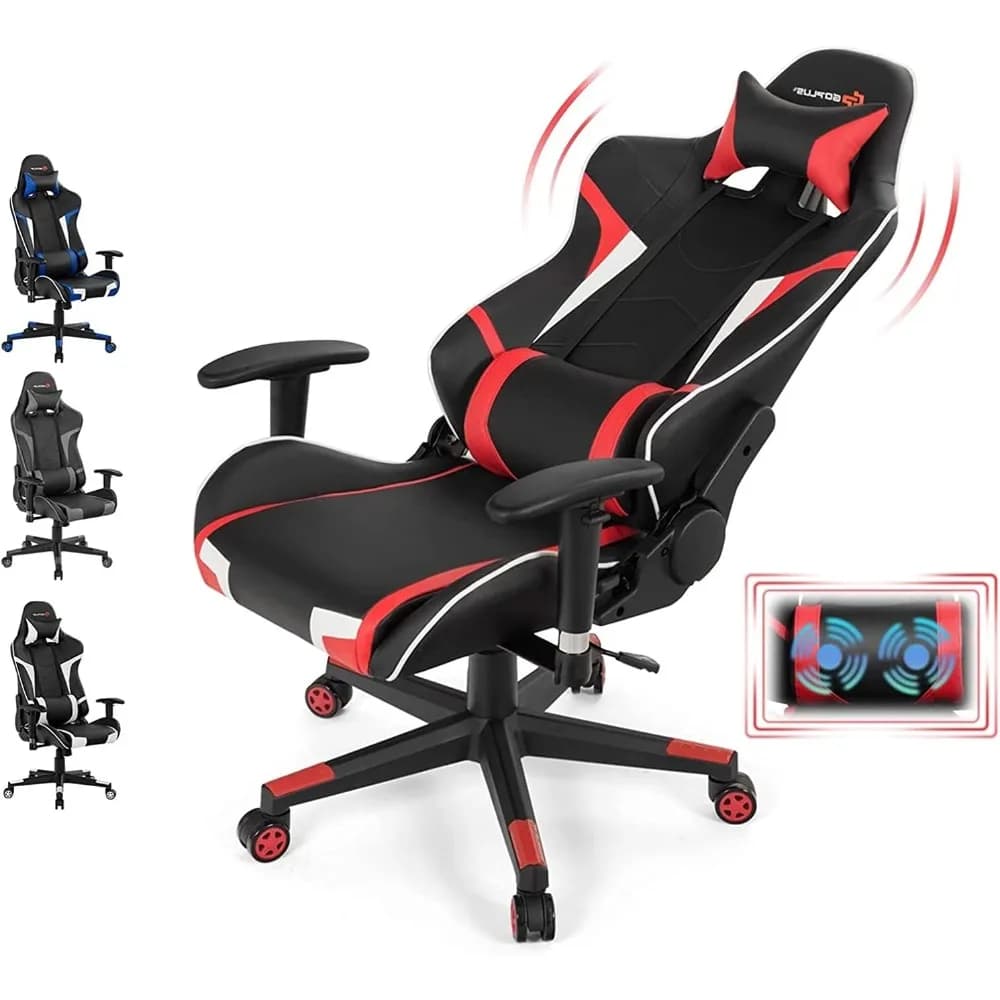 Sedia da gioco per massaggi, sedia per computer da ufficio con schienale alto con poggiatesta e supporto lombare, gioco girevole reclinabile in stile racing